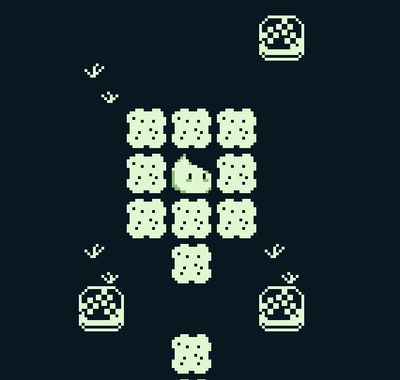 slime surrounded by potted plants